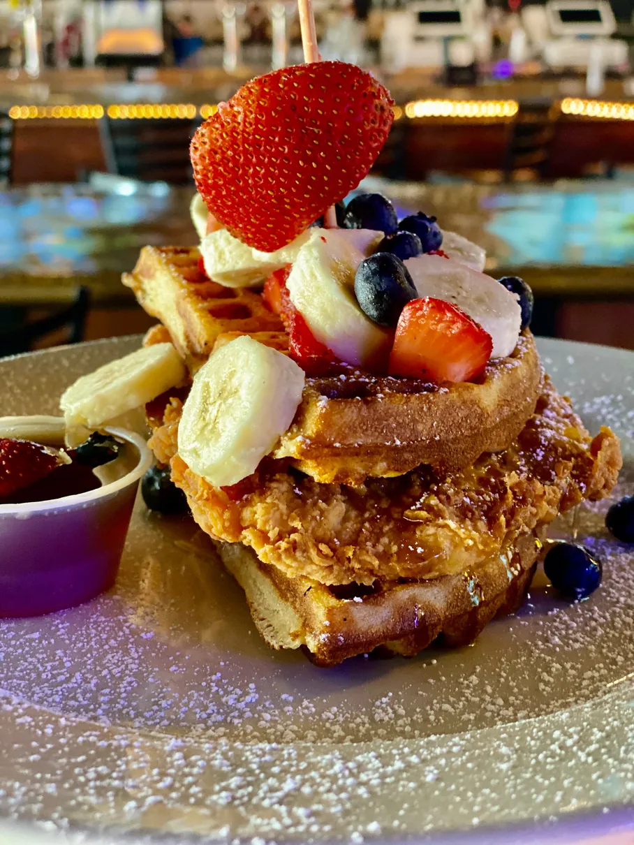 Waffles with fresh fruit at Nirvana DTX.