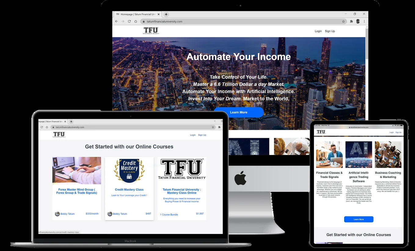 TFU website on desktop, laptop and tablet.